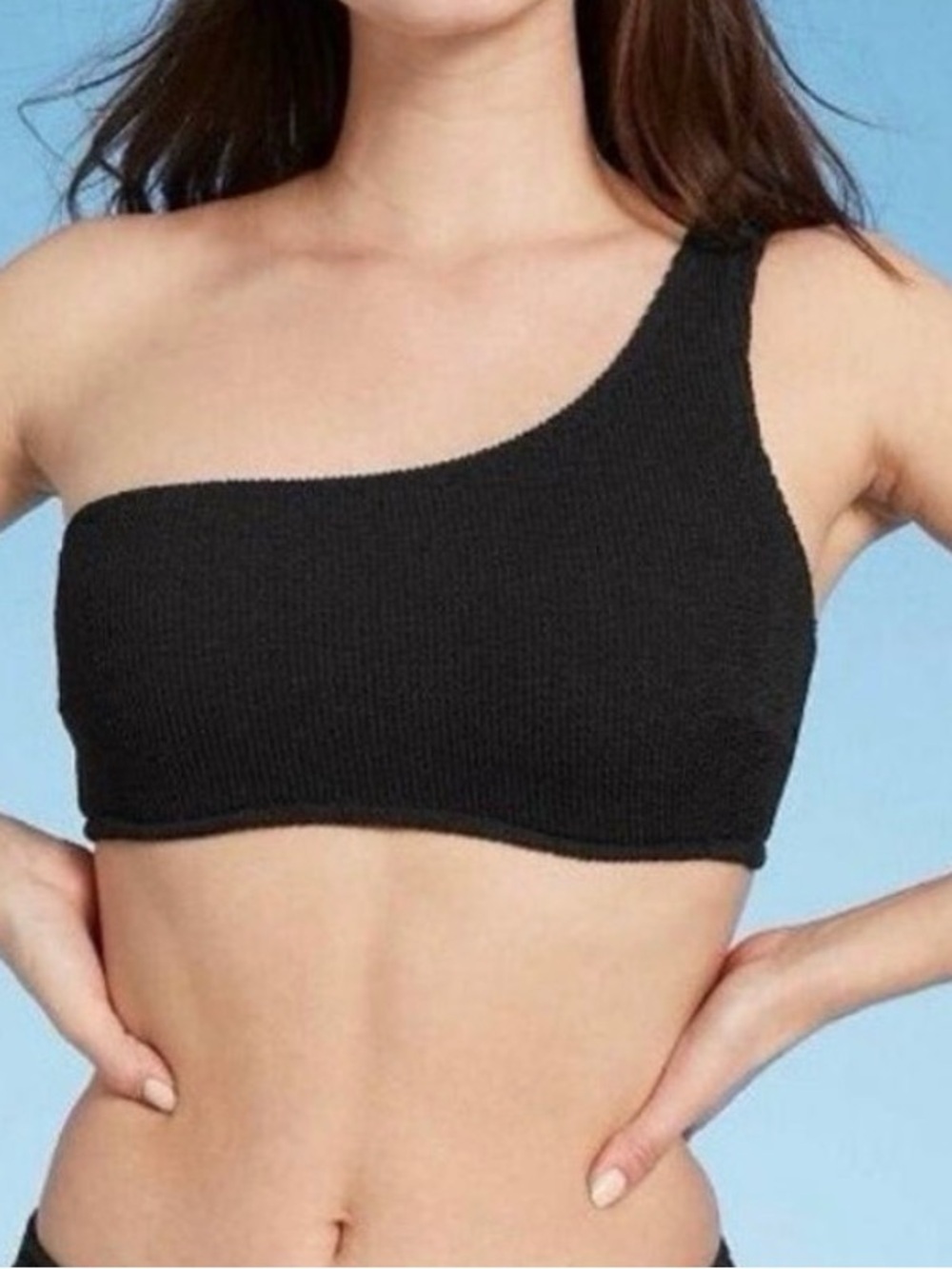 One-Shoulder Black Ribbed Crop Top - Women's
